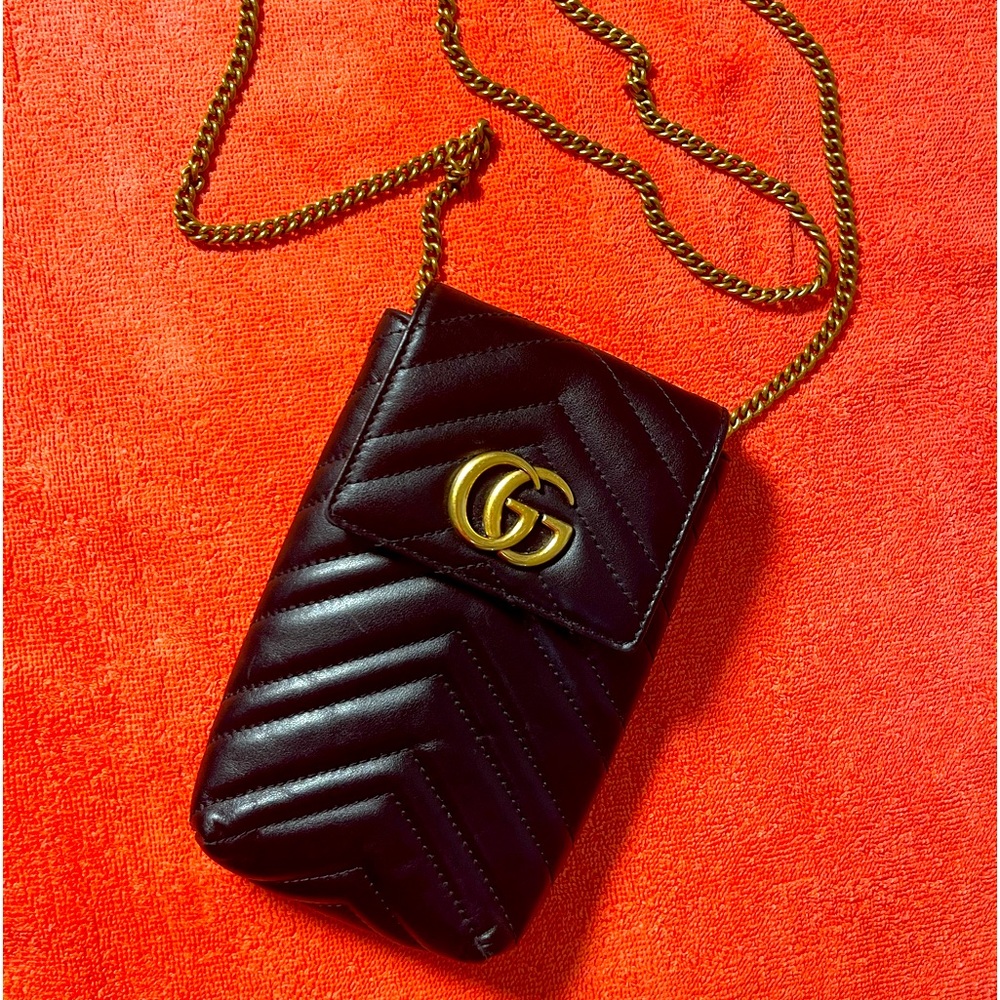 Authentic Gucci Marmont Crossbody Mini Bag black leather